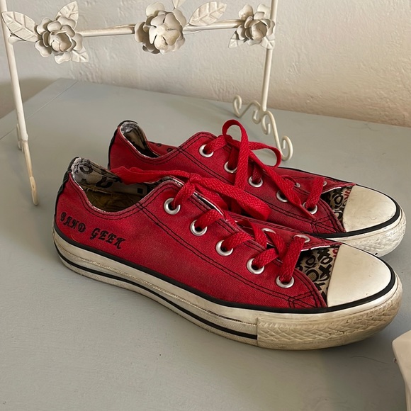 Custom “Band Geek” Red and White Converse (Size 6) - Picture 1 of 7